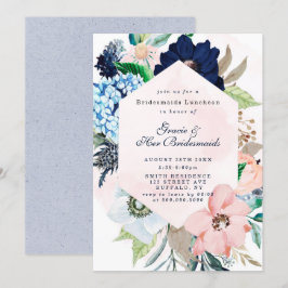 Navy Blush Floral Bridesmaids Luncheon Einladungen