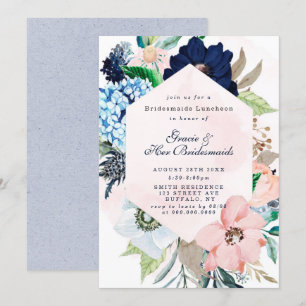 Navy Blush Floral Bridesmaids Luncheon Einladungen