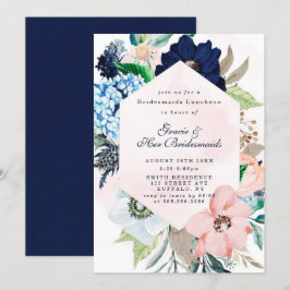Navy Blush Floral Bridesmaids Luncheon Einladungen