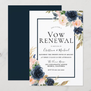 Navy & Blush Floral Elegante Wiederholung des Ehev Einladung