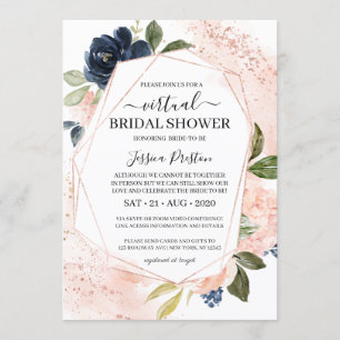 Navy Blush Floral Geometric Virtual Brautparty Einladung