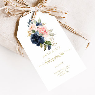 Navy Blush Floral Gold Babyparty   Geschenkanhänger