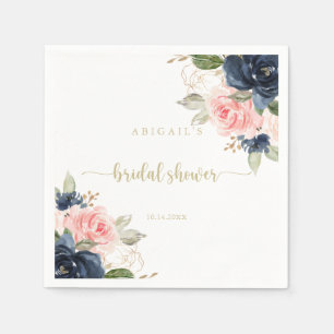 Navy Blush Floral Gold Brautparty Napkins Serviette