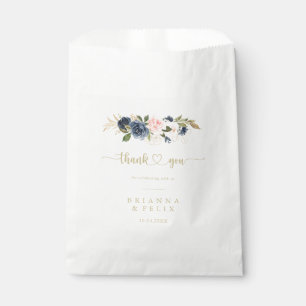 Navy Blush Floral Gold Danke Hochzeit Geschenktütchen