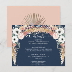 Navy Blush Floral Pampas Grass Twinkle Lights Einladung