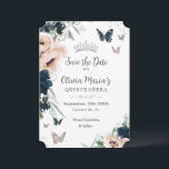 Navy Blush Floral Silberschmetterlinge Quinceañera Save The Date<br><div class="desc">Personalisieren Sie diese elegante Quinceañera / Sweet 16 Geburtstag Save the Date Karte einfach und schnell. Klicken Sie einfach auf die Schaltfläche "Weitere Einstellungen", um die Texte zu bearbeiten, Schriftart und Schriftart zu ändern. Mit wunderschönen Aquarellblau-blauen und rot-grünen Blume, Schmetterlingen und einer silbernen Prinzessin-Krone. Matching-Elemente im Speicher verfügbar. Auch gut...</div>