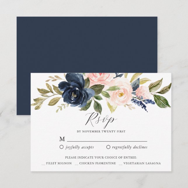 Navy Blush Floral UAWG Repcard Einladung (Vorne/Hinten)