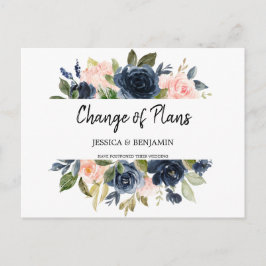 Navy Blush Floral verschoben Änderung der Pläne Postkarte