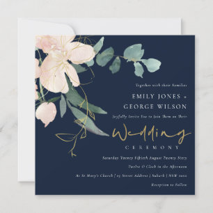 NAVY BLUSH GOLD FLORAL BUNCH WATERCOLOR WEDD EINLADUNG