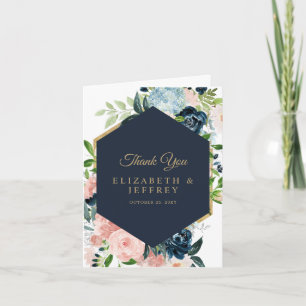 Navy Blush Gold Floral Geometric Danke Karte