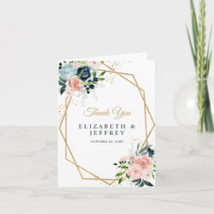 Navy Blush Gold Floral Geometric Danke Karte