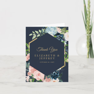 Navy Blush Gold Floral Geometric Danke Karte