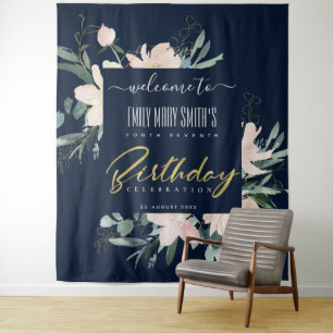 NAVY BLUSH GOLD FLORAL JEDES JAHR GEBURTSTAG WILLK WANDTEPPICH