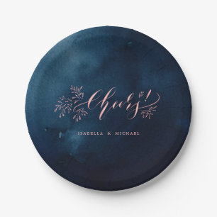 Navy Blush Kalligraphie jubelt rustikales Party Pappteller
