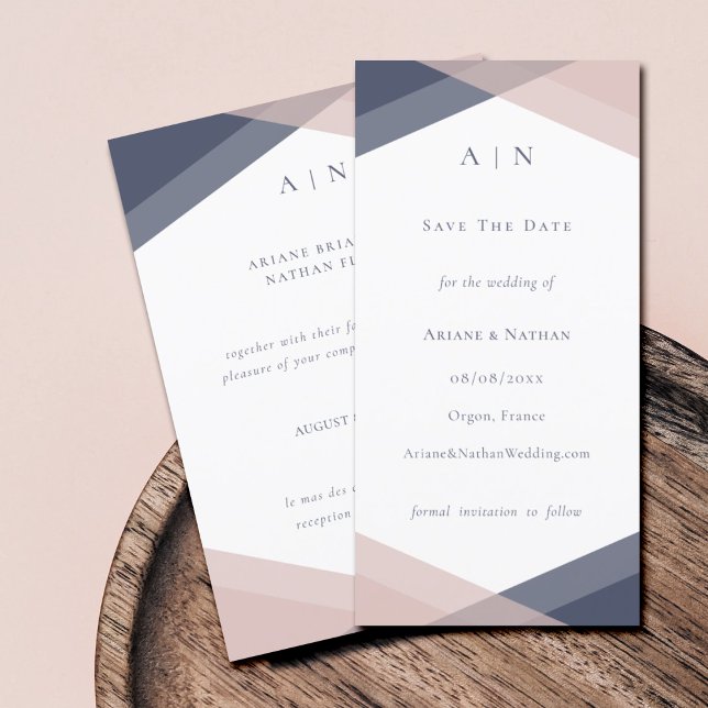 Navy & Blush Moderne Monogramm-Geometrische Hochze Save The Date (Von Creator hochgeladen)