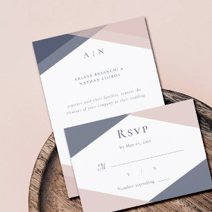 Navy Blush Moderne Monogramm-Geometrische Hochzeit Einladung