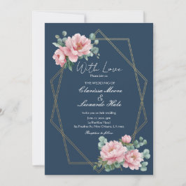 Navy-Blush-Pfingstrosen-Eukalyptus-Hochzeit Einladung