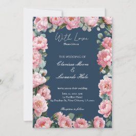 Navy-Blush-Pfingstrosen-Eukalyptus-Hochzeitseinlad Einladung