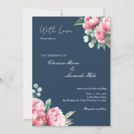 Navy-Blush-Pfingstrosen-Foto-Hochzeit Einladung