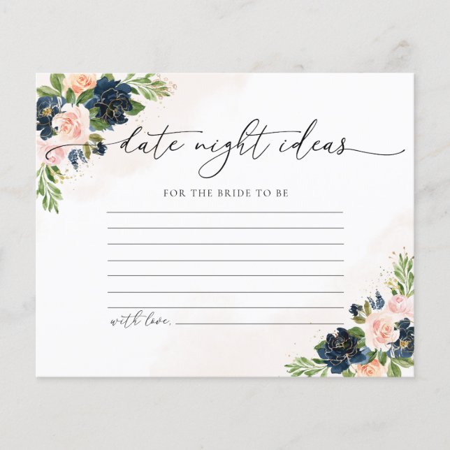 Navy & Blush Pink Floral Date Night Ideenkarte (Vorderseite)