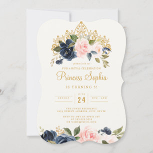 Navy Blush Prinzessin Blumenkrone Geburtstag Einladung