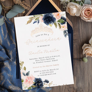 Navy Blush Rosen Gold Quinceanera Folieneinladung