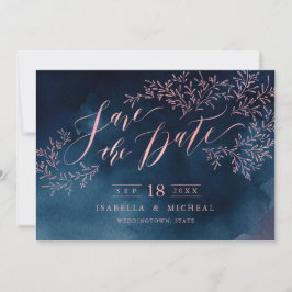 Navy Blush rustikale Blumenkalligraphie Save the D Save The Date