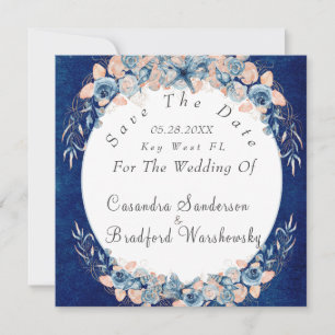 Navy Blush Strand Wasserfarbe Muschel Blumen Hoch Save The Date