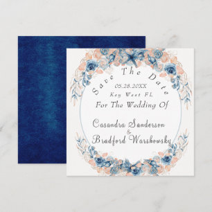 Navy Blush Strand Wasserfarbe Muschel Blumen Hochz Save The Date