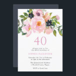 Navy Blush Watercolor Blume 40. Geburtstag Party Einladung<br><div class="desc">Navy Blush Watercolor Blume 40. Geburtstag Party Einladung Siehe Matching Collection in Niche and Nest Store</div>
