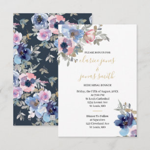 Navy & Blush Watercolor Blumen Probedinner Einladung
