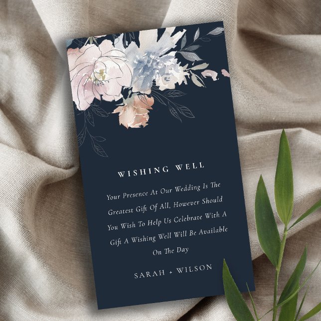 Navy Blush Watercolor Floral Wedding Wishing Well Begleitkarte (Von Creator hochgeladen)