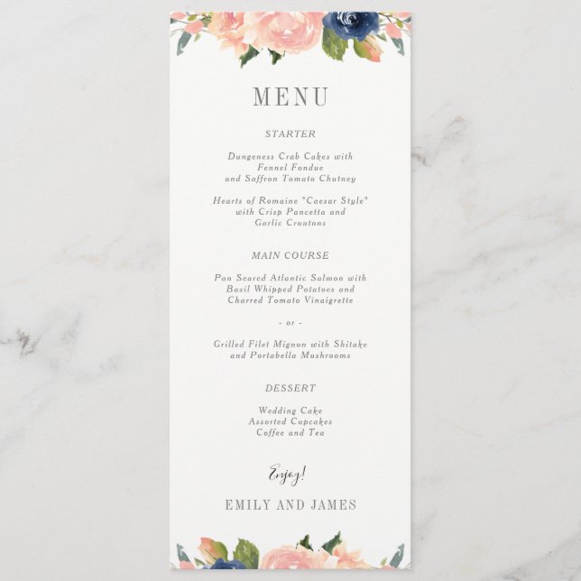 Navy Blush Wedding Menu Card #NBC Menükarte (Vorderseite)