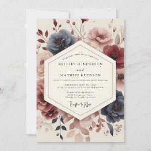 Navy-Blüten-Hochzeit Einladung
