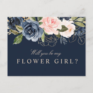 Navy Blütenblume wird meine Blume Girl Card sein Einladungspostkarte
