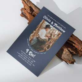 Navy Bogen Foto Retro Groovy Hochzeit Einladung