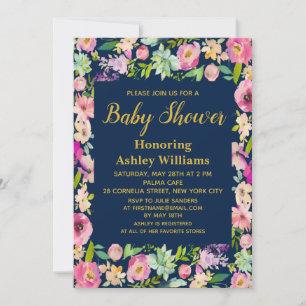 Navy Boho Blume Floral Baby Shower Einladungen