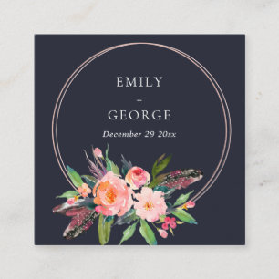 NAVY BOHO BLUSH FLORAL WEDH WEDSITE UAWG QUADRATISCHE VISITENKARTE