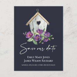 NAVY BOHO RUSTISCHES BLUMENBIRDHOUSE SAVE THE DATE ANKÜNDIGUNGSPOSTKARTE