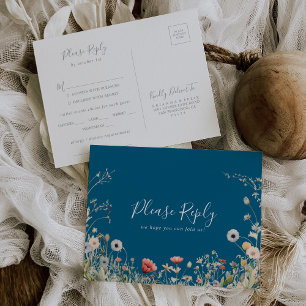 Navy Boho Wildblume Menü UAWG Postkarte
