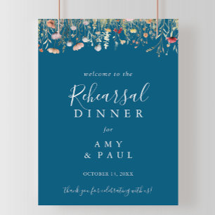Navy Boho Wildblume Probe Dinner Willkommen Poster