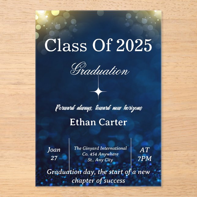 Navy Bokeh Graduation Invitation Acryleinladungen (Vorderseite)