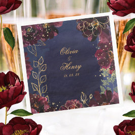 Navy Bordeaux Wedding 5 Inch Square Cocktail Serviette