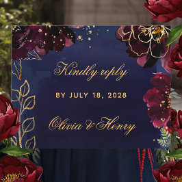 Navy Bordeaux Wedding RSVP Mail Back Card