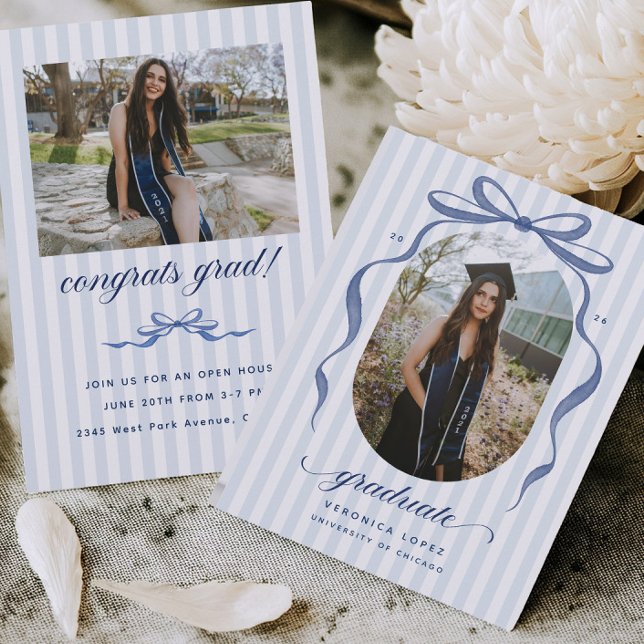 Navy Bow Graduation Open House Party Invitation Einladung (Von Creator hochgeladen)