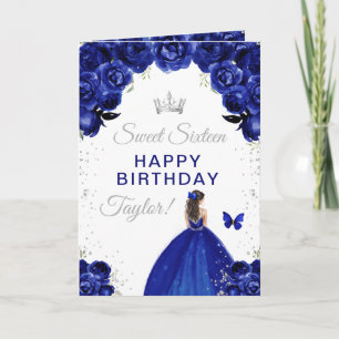 Navy Braunhaar Mädchen Sweet Sixteen Geburtstag Karte