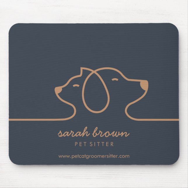 Navy Brown Dog Cat Lineart pet studio Mousepad (Vorne)