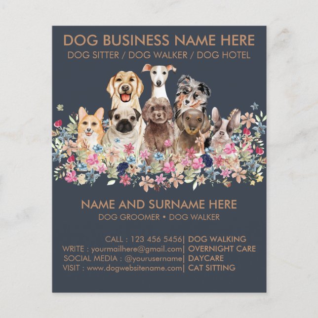 Navy Brown Dog Sitting Service Pet Groomer Flyer (Vorderseite)