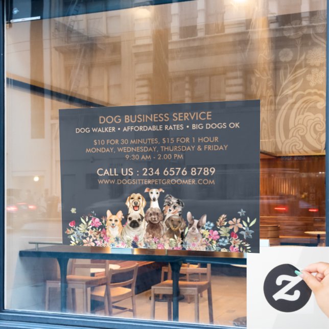 Navy Brown Dog Walker Service Pet Groomer large Fensteraufkleber (Café-Fenster)