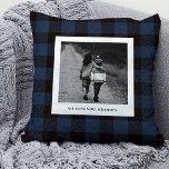 Navy Buffalo Plaid | Photo for Grandpa Kissen<br><div class="desc">This trendy and rustic pillow features your personal photo in a simple frame with your message for grandpa,  on a navy and black buffalo plaid pattern background that is a perfect choice for Father's Day.</div>